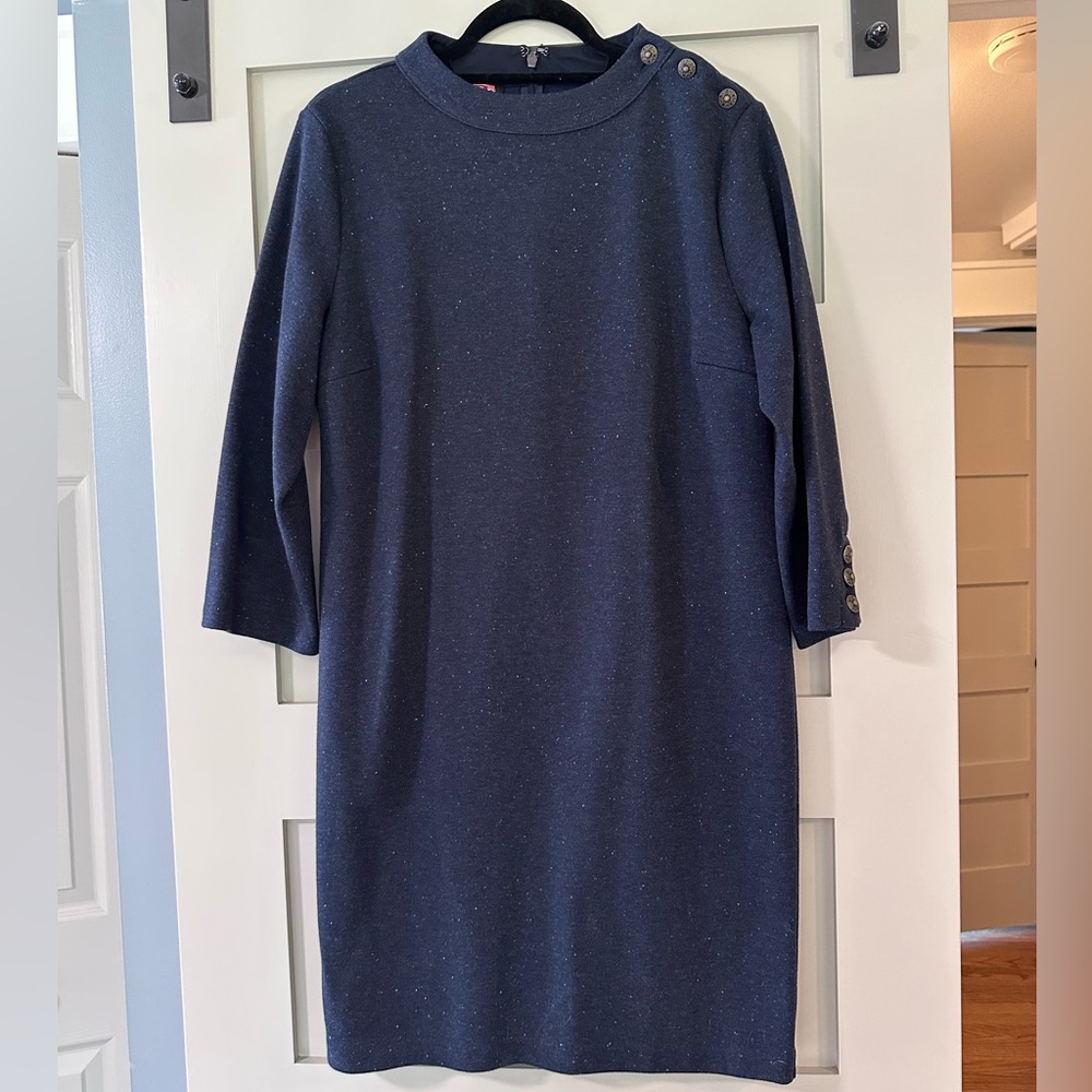 Talbots Midnight Heather Blue Long Sleeve Knit Dress